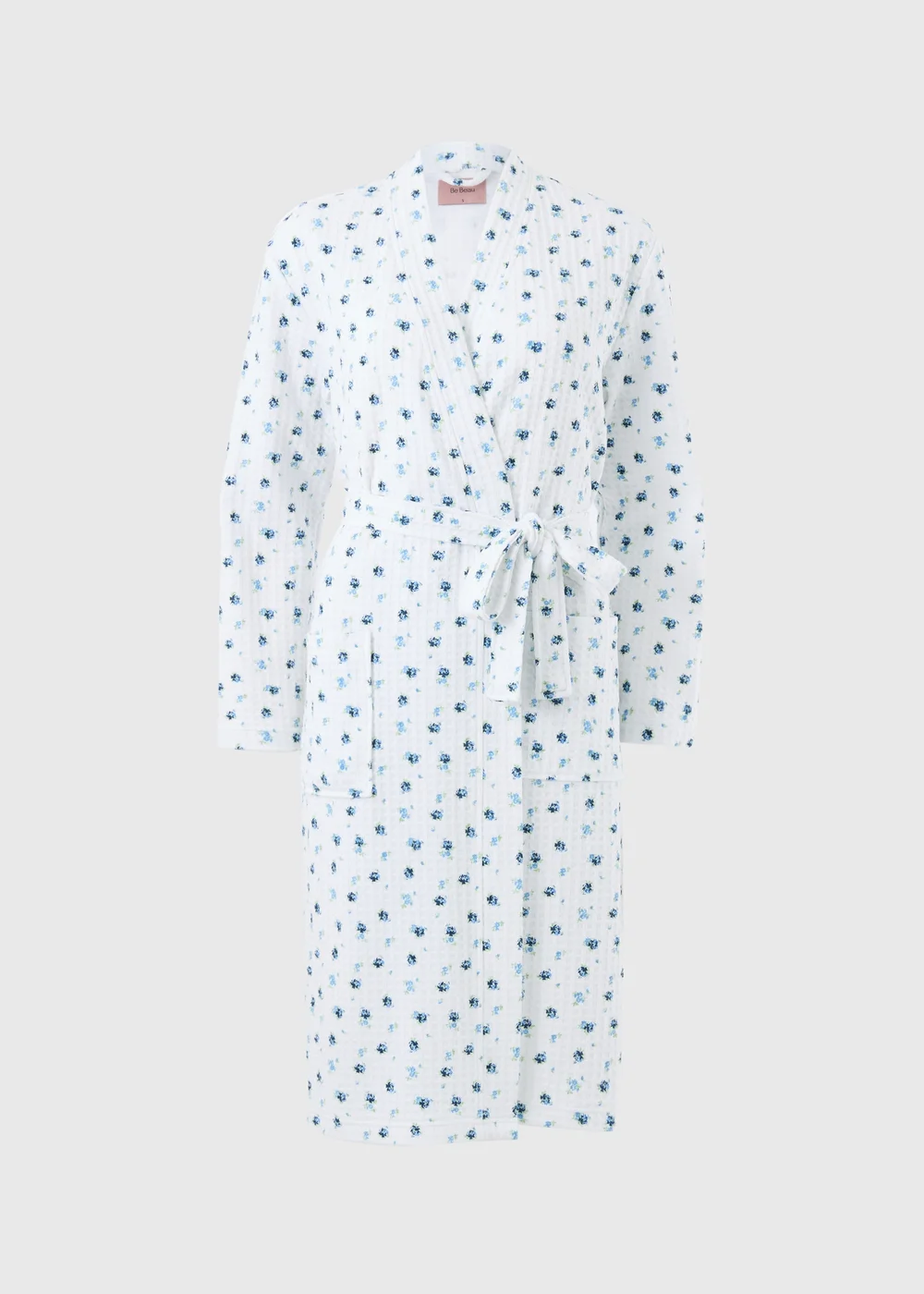 White Floral Waffle Dressing Gown - Small Image 1