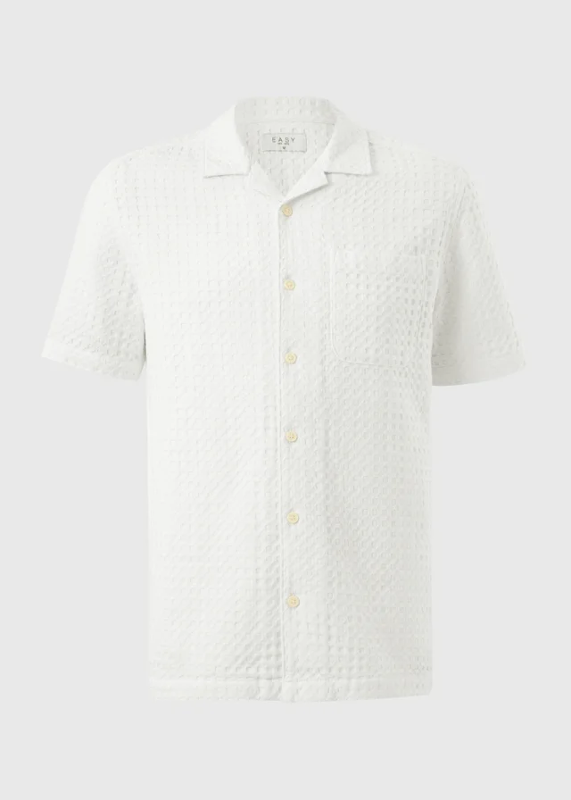 White Textured Revere Short Sleeve Shirt