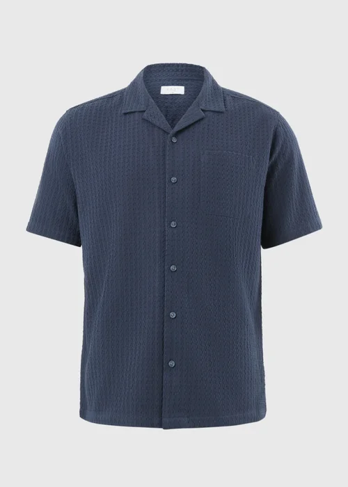 Navy Textured Short Sleeve Shirt - Small Image 4