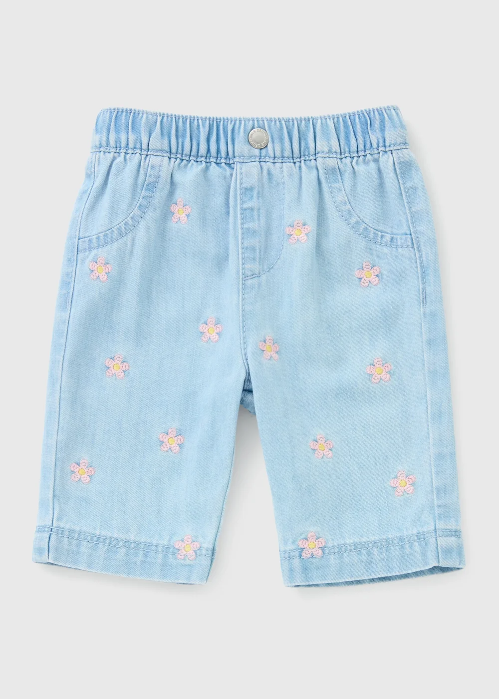 Baby Blue Flower Embroidered Denim Shorts (Newborn-23mths) - Up to 1 Month Image 1
