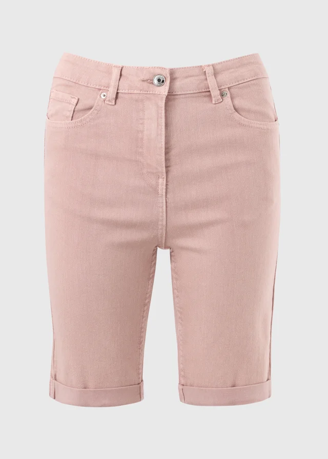 Pink Denim Knee Length Shorts