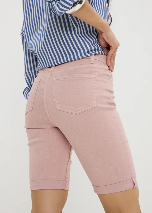 Pink Stretch Knee Length Denim Shorts