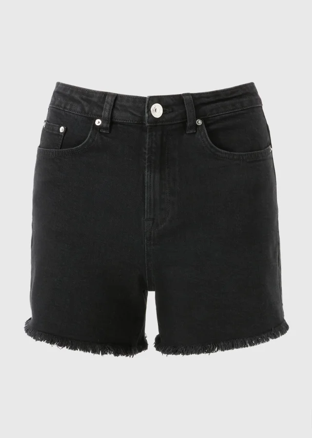 Black Frayed Hem Denim Shorts