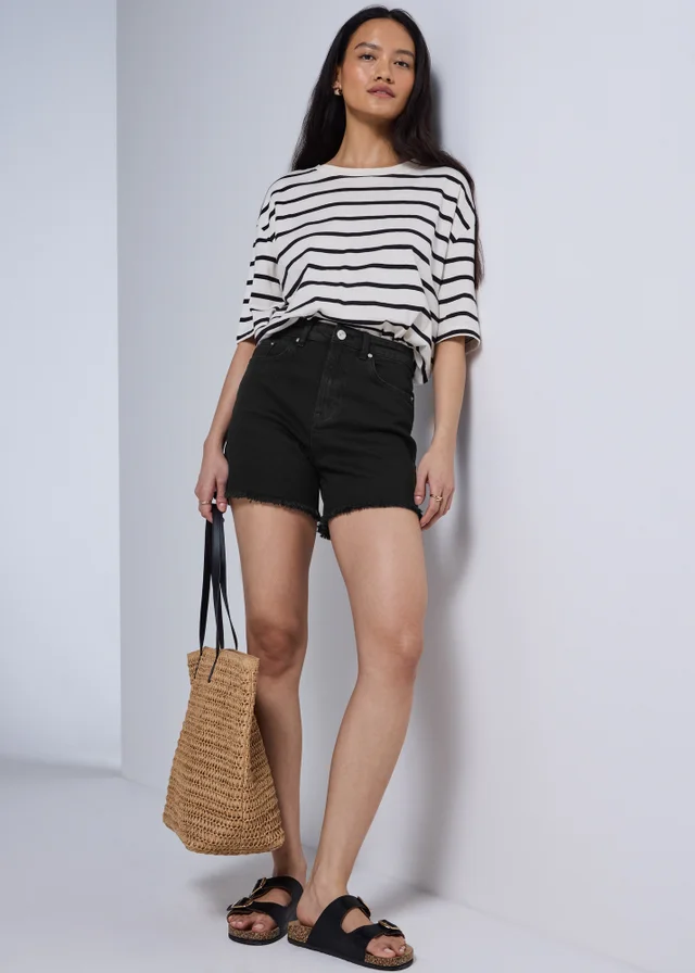 Black Frayed Hem Denim Shorts