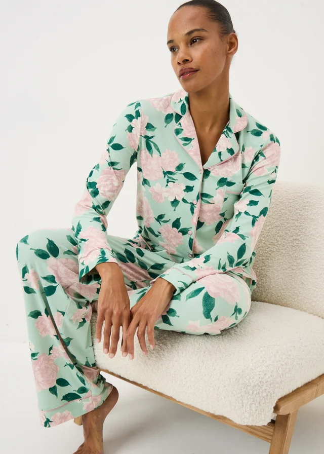Green Floral Button Pyjama Set
