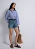 Blue Dark Wash Frayed Hem Denim Shorts - 16 Image 2
