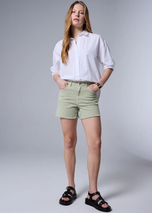 Green Frayed Denim Shorts