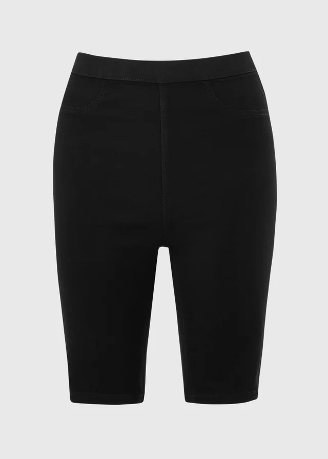 Rosie Black Stretch Denim Knee Shorts