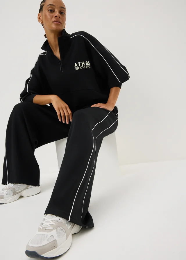 Souluxe Black Side Piped Wide Leg Co Ord Jogging Bottoms