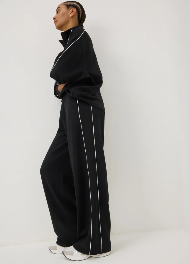 Souluxe Black Side Piped Wide Leg Co Ord Jogging Bottoms