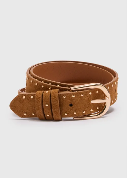 Tan Faux Suede Studded Belt - Small Image 1