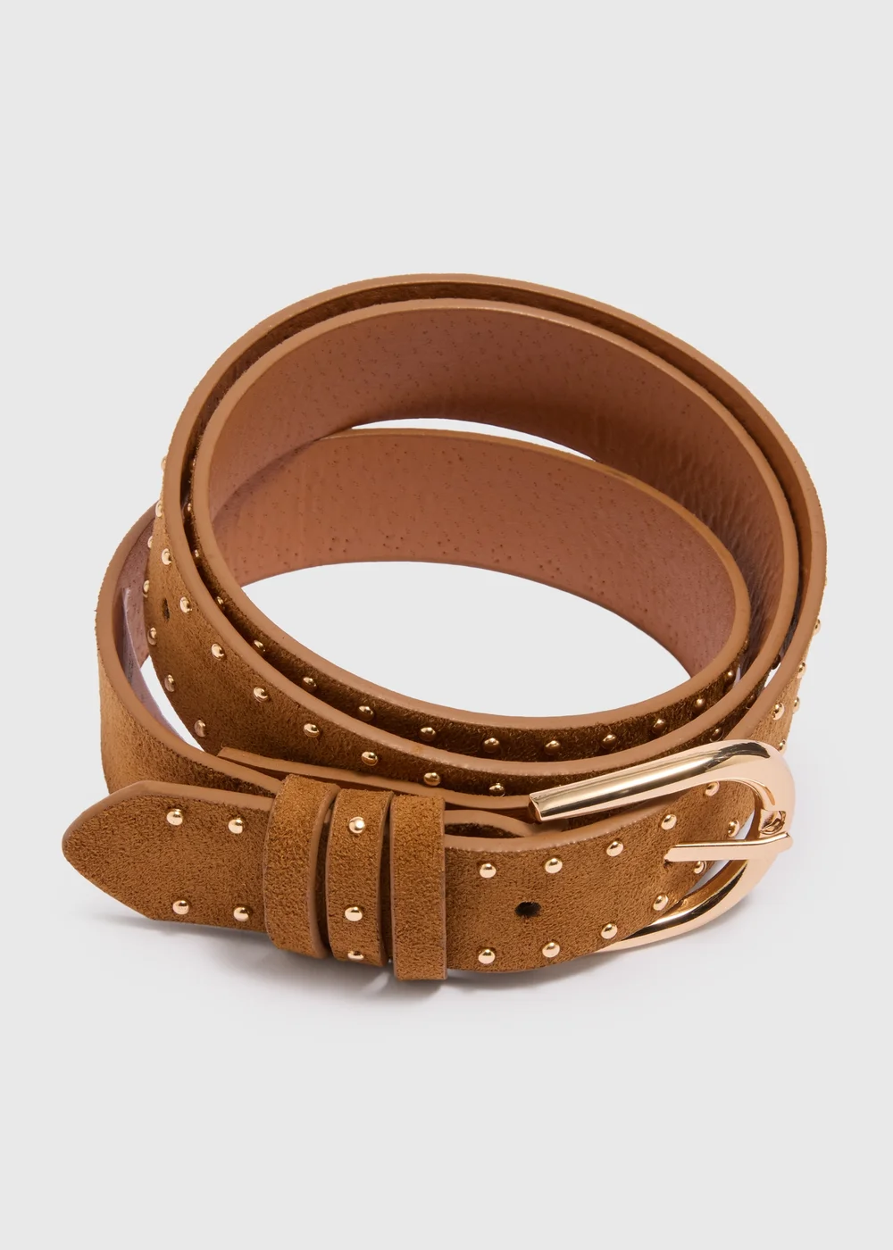 Tan Faux Suede Studded Belt - Small Image 2