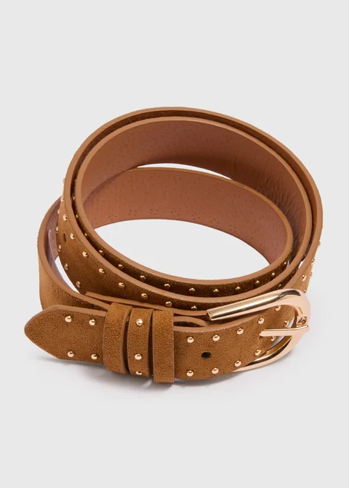 Tan Faux Suede Studded Belt - Small Image 2