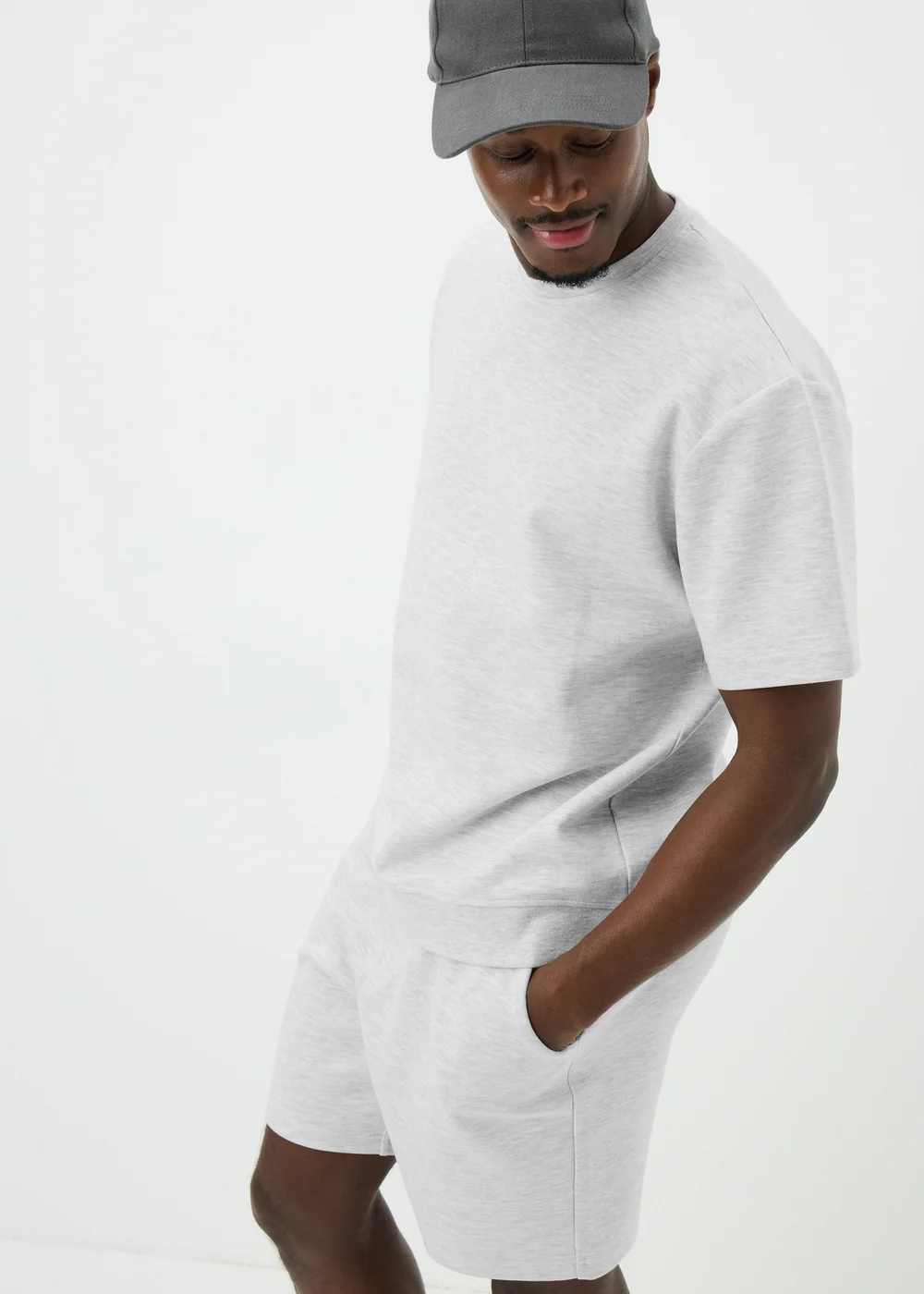 Grey Marl Elevated Co Ord T-Shirt - Small Image 1