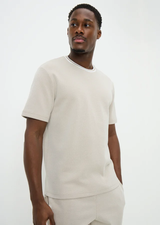 Ecru Pique Textured Smart Co Ord T-Shirt