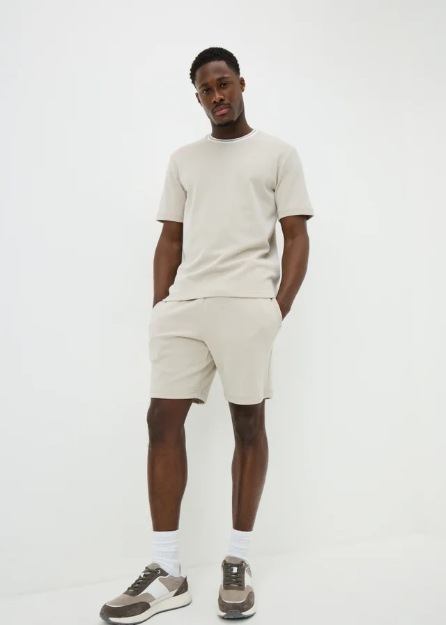 Ecru Pique Textured Smart Co Ord T-Shirt