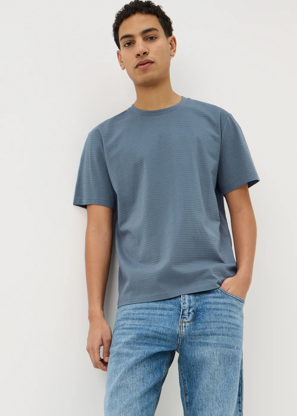 Blue Textured T-Shirt - Small Image 2