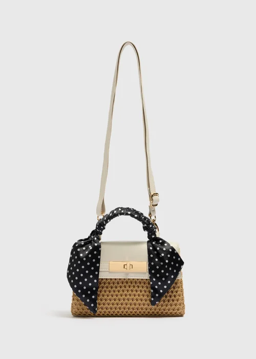 Cream Scarf Straw Crossbody Bag - One Size Image 1