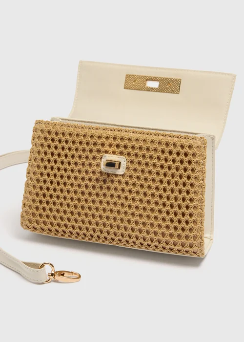 Cream Scarf Straw Crossbody Bag - One Size Image 2