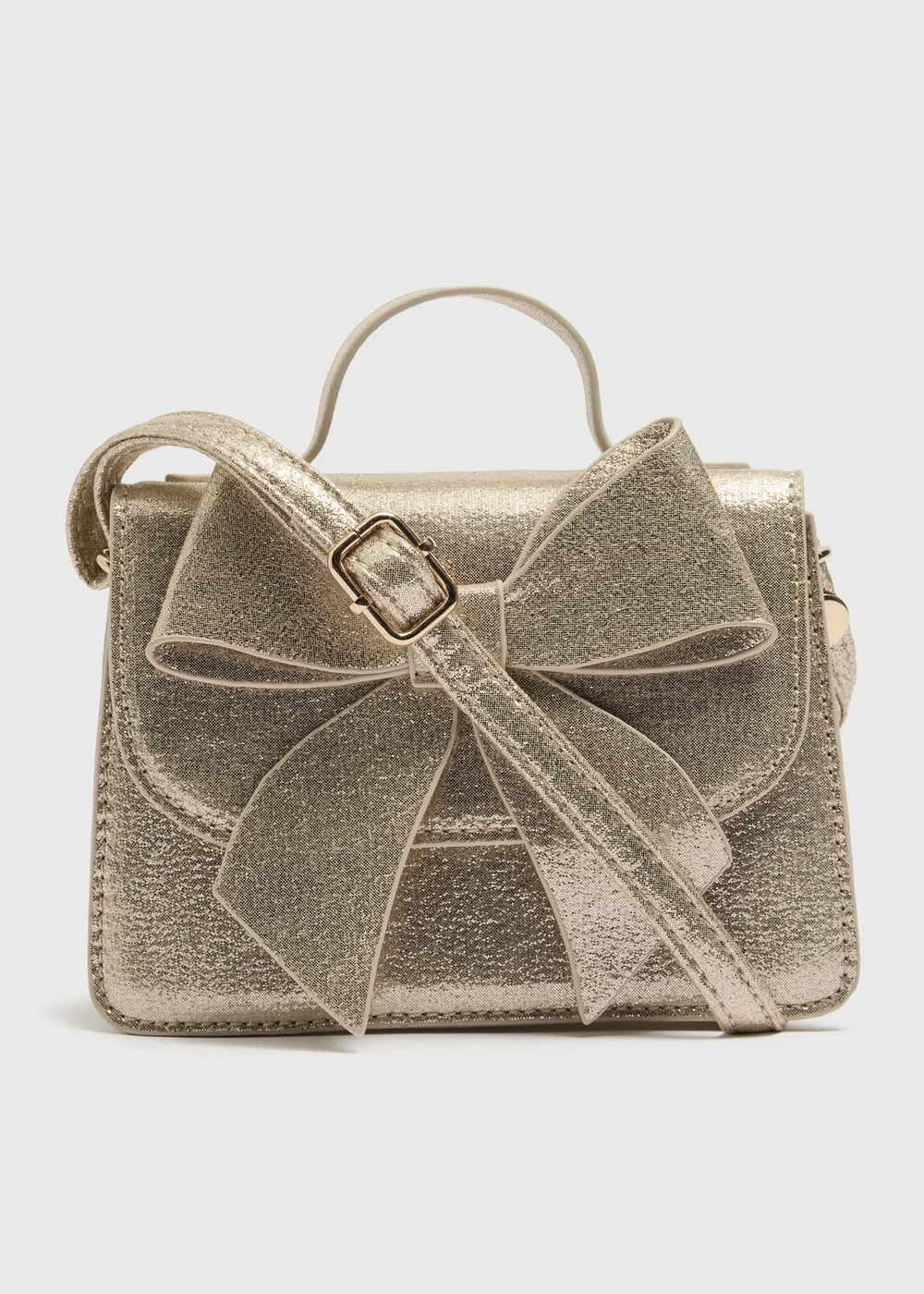 Girls Gold Bow Occasion Bag - One Size Image 1