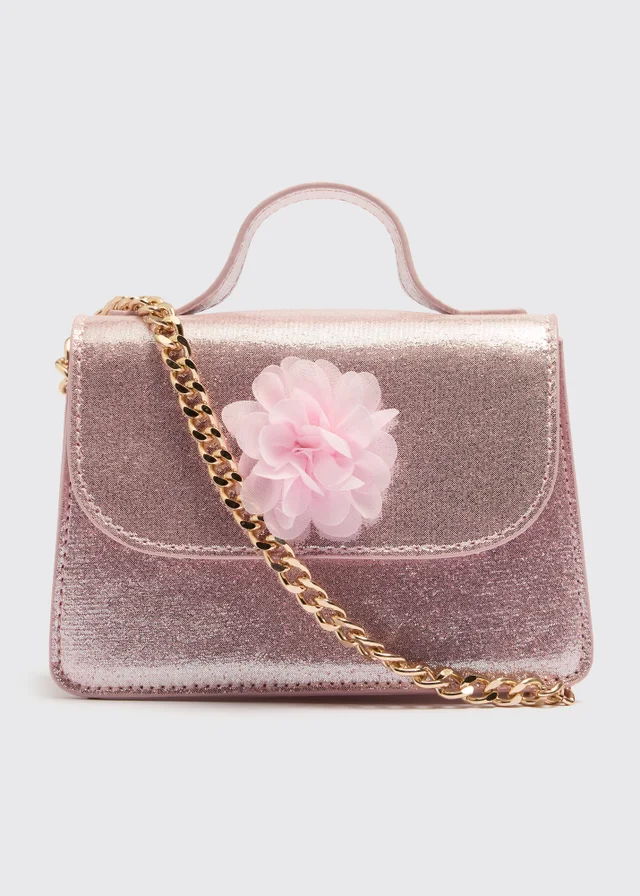 Girls Pink Glitter Flower Bag