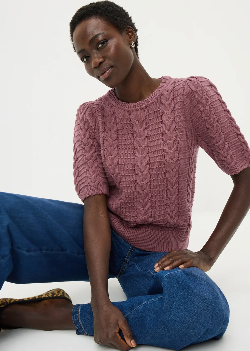 Papaya Petite Raspberry Pretty Cable Short Sleeve Jumper - Extra small Image 2