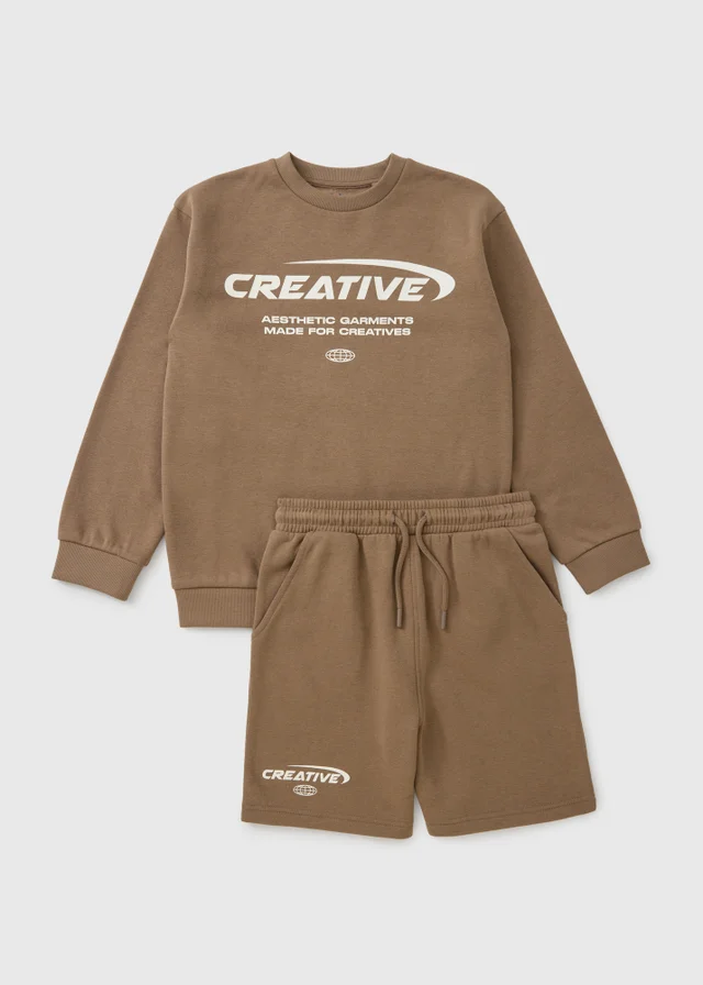 Boys Brown Creative Sweatshirt & Short Set (7-15yrs)