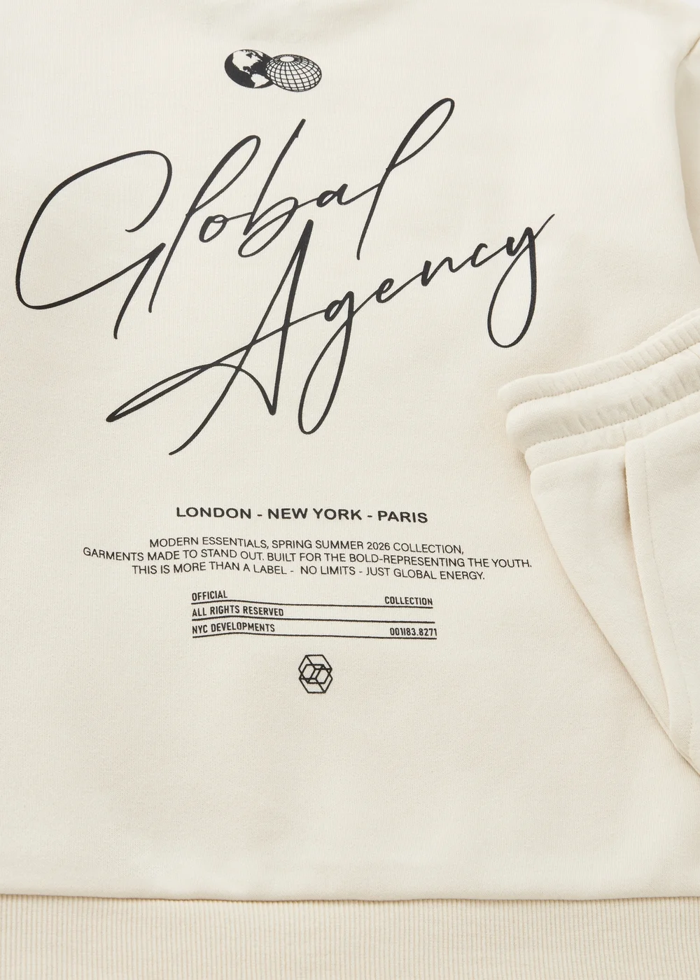 Boys Cream Global Sweatshirt & Short Set (7-15yrs) - Age 7 Years Image 2