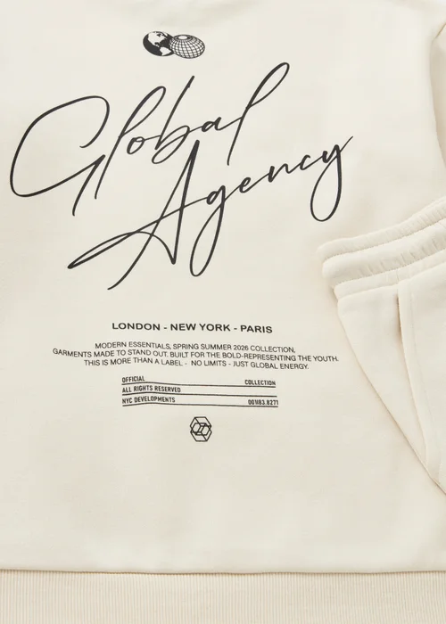 Boys Cream Global Sweatshirt & Short Set (7-15yrs) - Age 7 Years Image 2