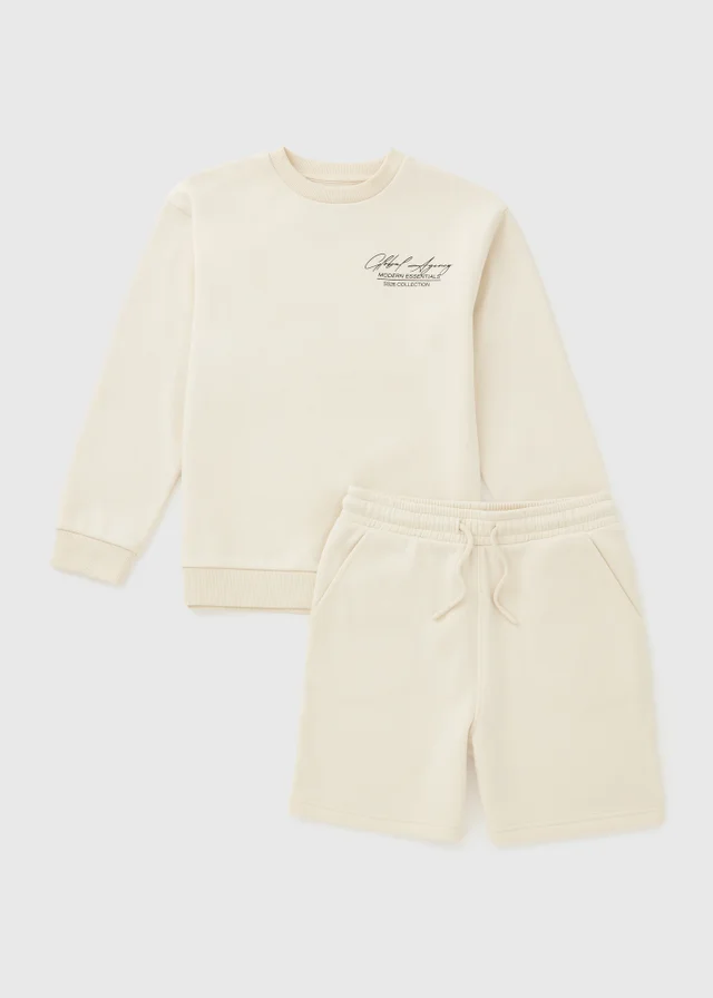 Boys Cream Global Sweatshirt & Short Set (7-15yrs)