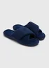 Navy Velour Cross Strap Slider Slippers - Small Image 1