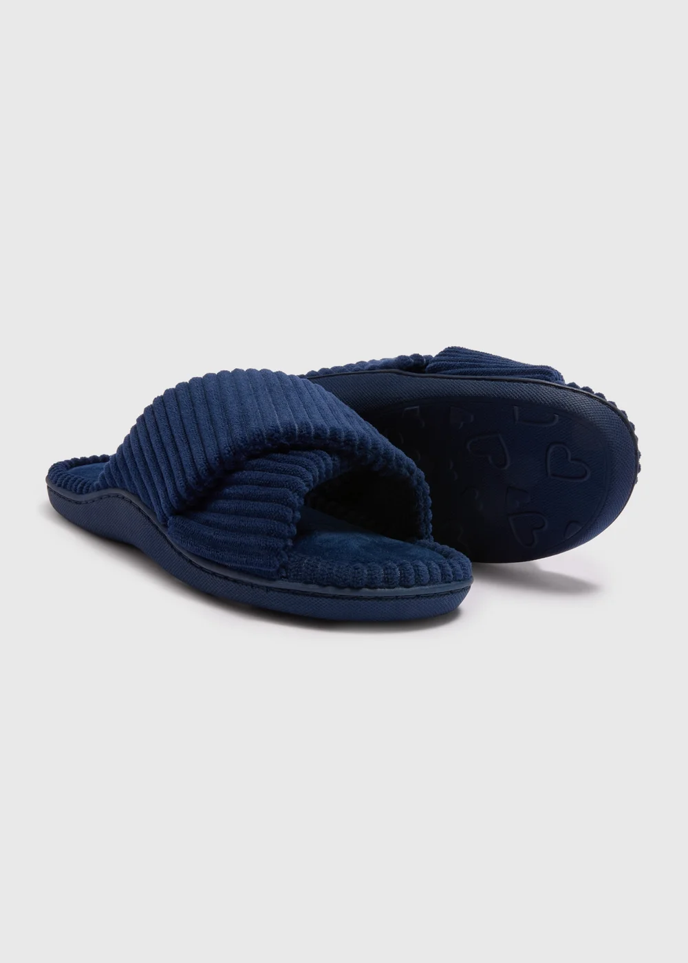 Navy Velour Cross Strap Slider Slippers - Small Image 2