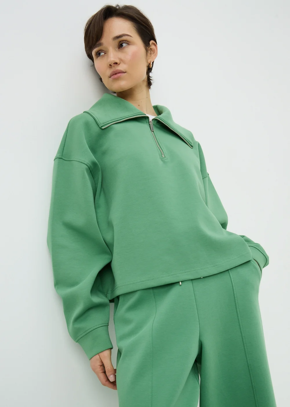 Green Interlock Wide Collar Co Ord Sweatshirt - Extra small Image 1