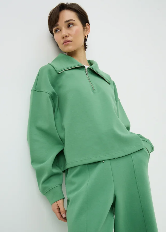 Green Interlock Wide Collar Co Ord Sweatshirt