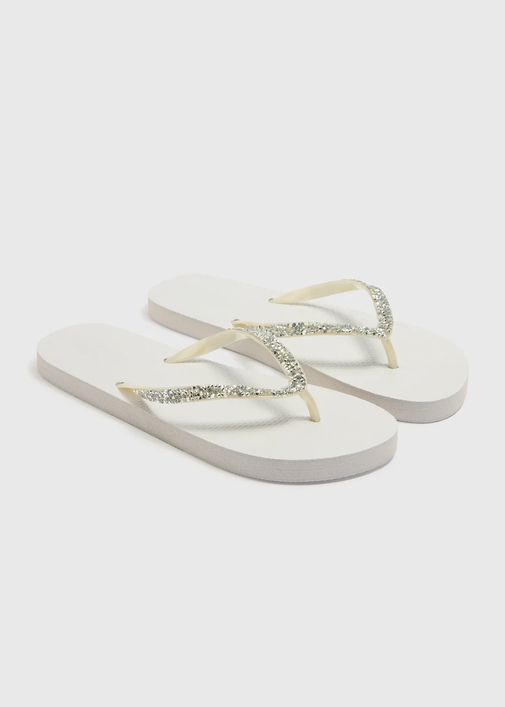 White Diamante Flip Flops - Small Image 1
