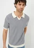 Ecru Stripe Revere Knitted Polo Shirt - Small Image 1