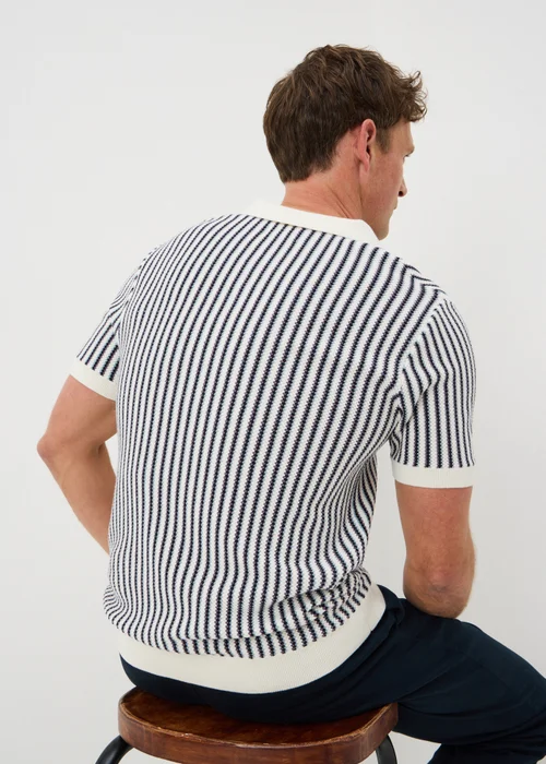 Ecru Stripe Revere Knitted Polo Shirt - Small Image 3