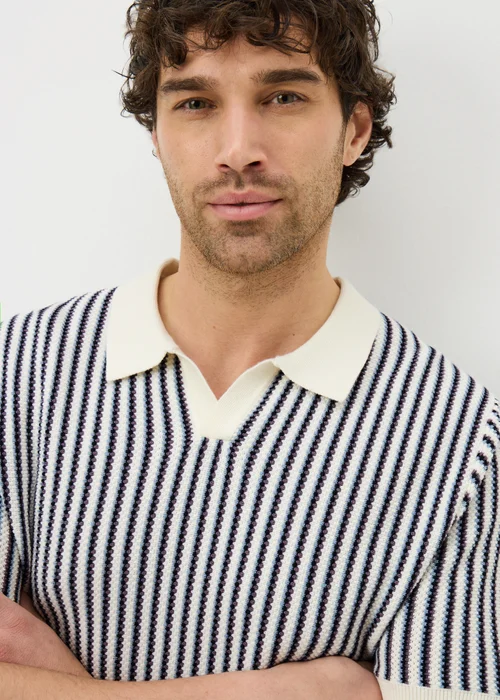 Ecru Stripe Revere Knitted Polo Shirt - Small Image 2
