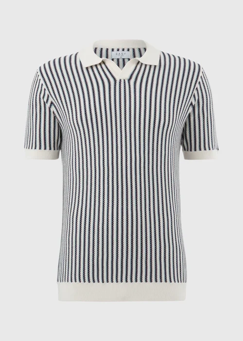 Ecru Stripe Revere Knitted Polo Shirt - Small Image 4