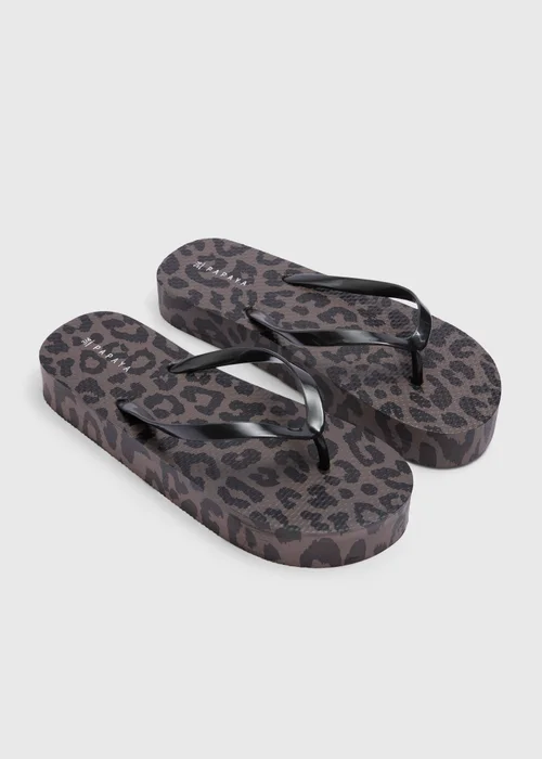 Mocha Animal Print Platform Flip Flops - Small Image 1