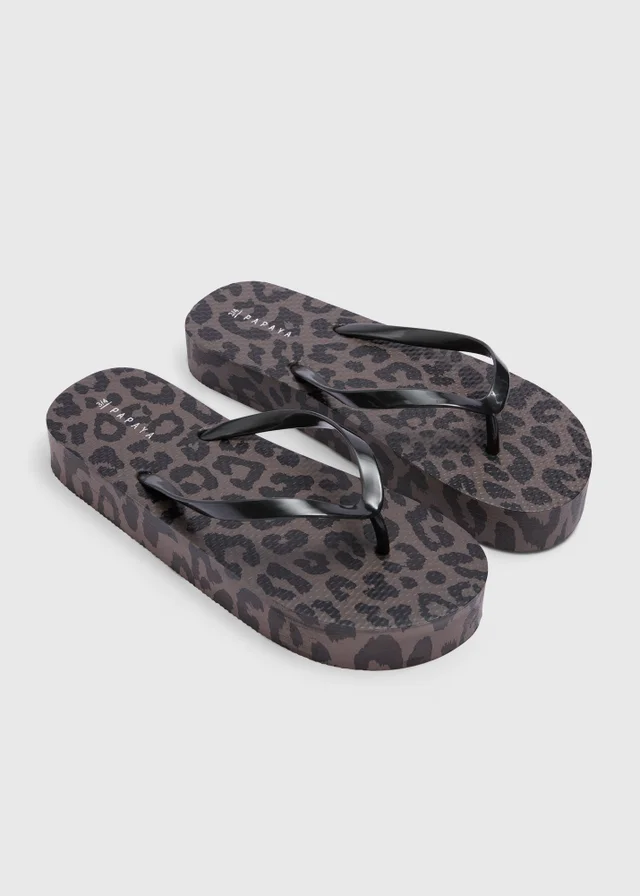 Mocha Animal Print Platform Flip Flops