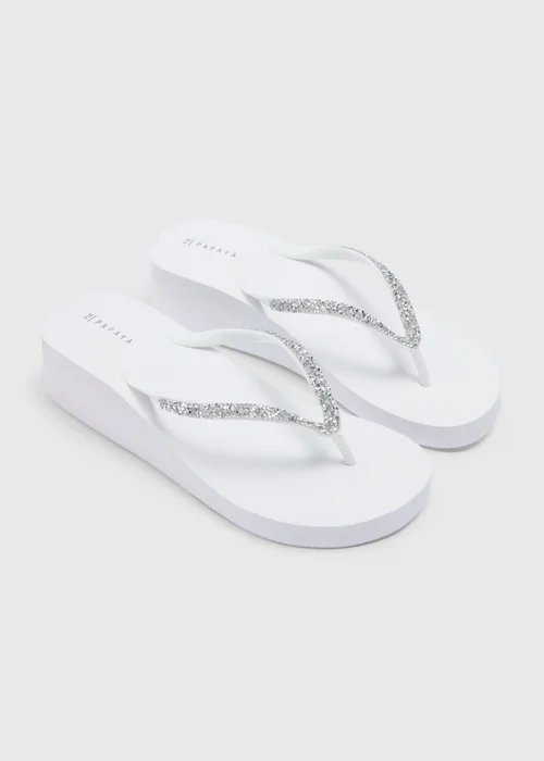 White Wedge Flip Flops - Small Image 1