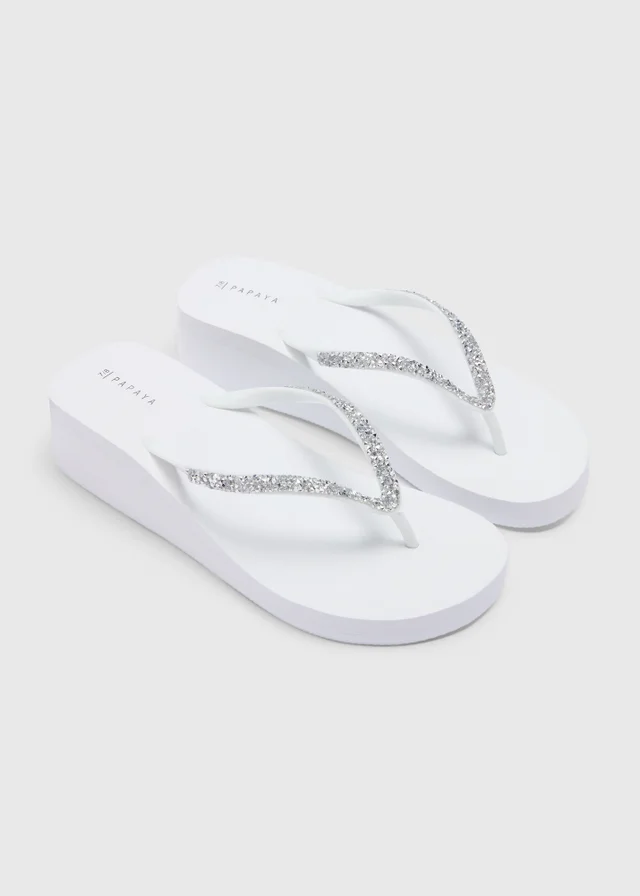 White Wedge Flip Flops