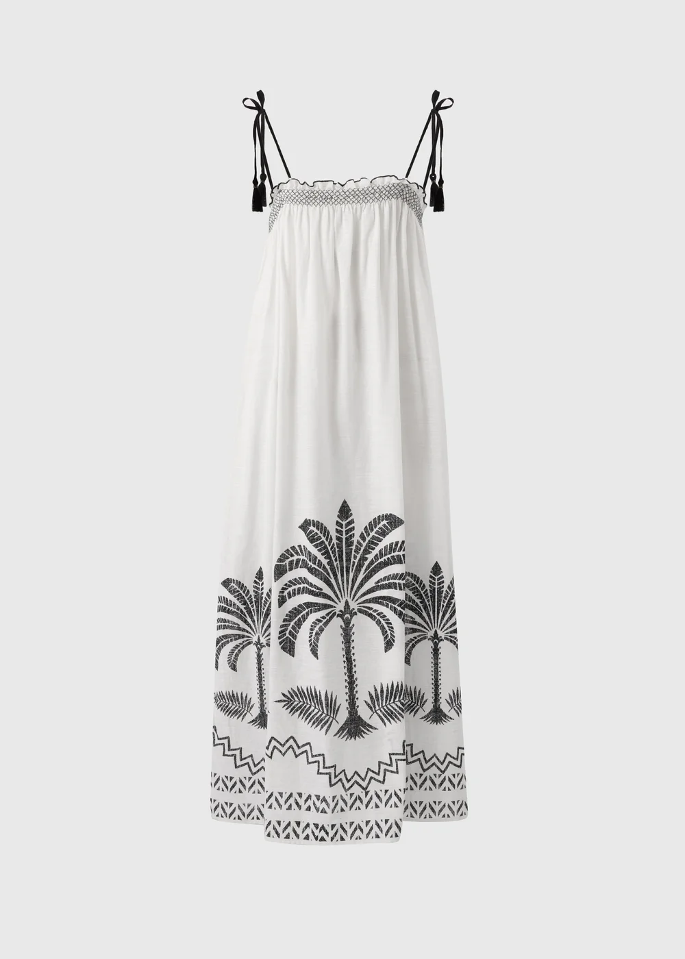 White Palm Tree Shirred Beach Dress - Extra small Image 1