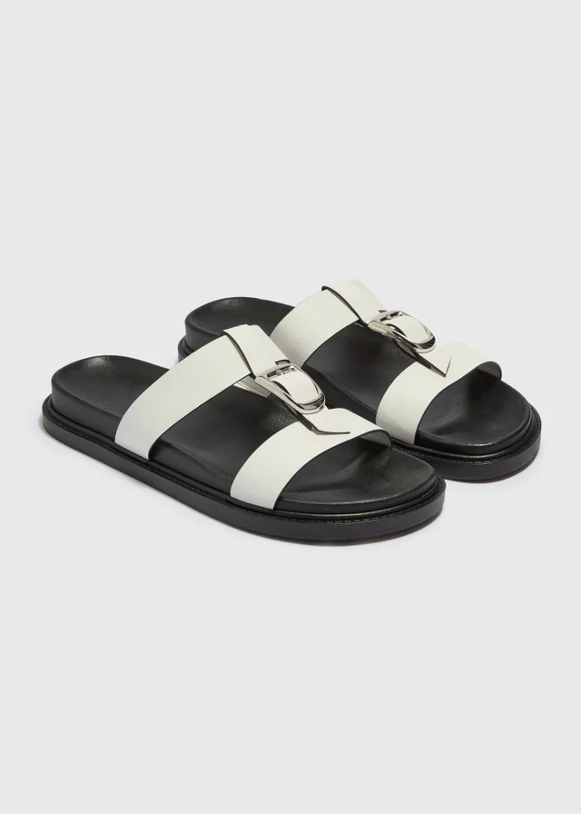 White T Bar Buckle Footbed Sandals