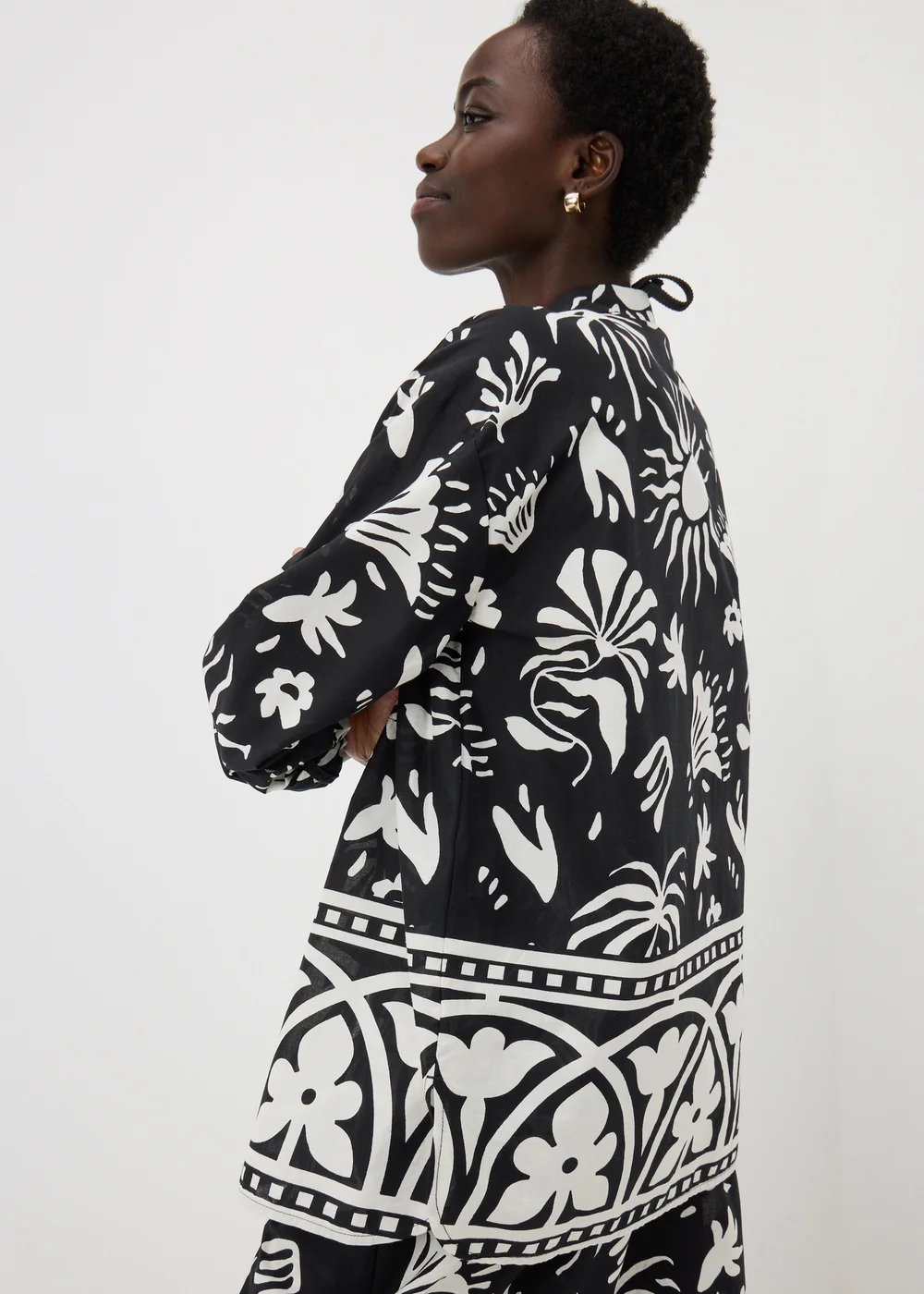 Black Monochrome Border Print Co Ord Shirt - Small Image 1