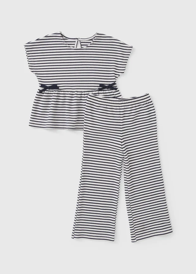 Girls Navy Stripe Crinkle Top & Trouser Set (1-7yrs)