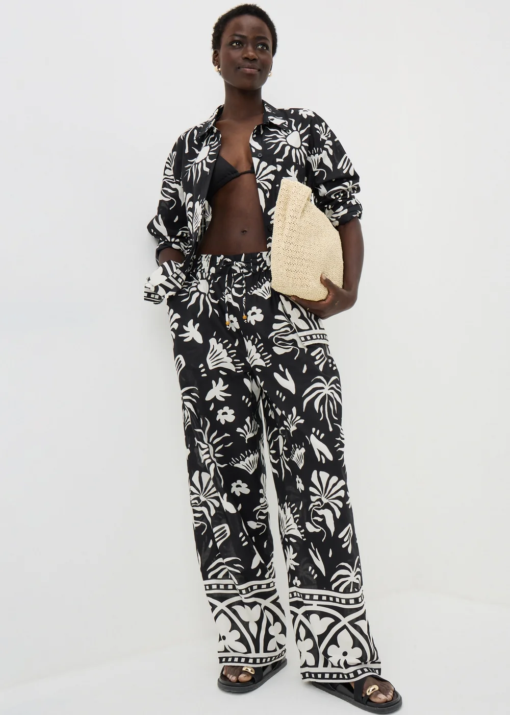 Black Monochrome Border Print Co Ord Trousers - Extra small Image 1