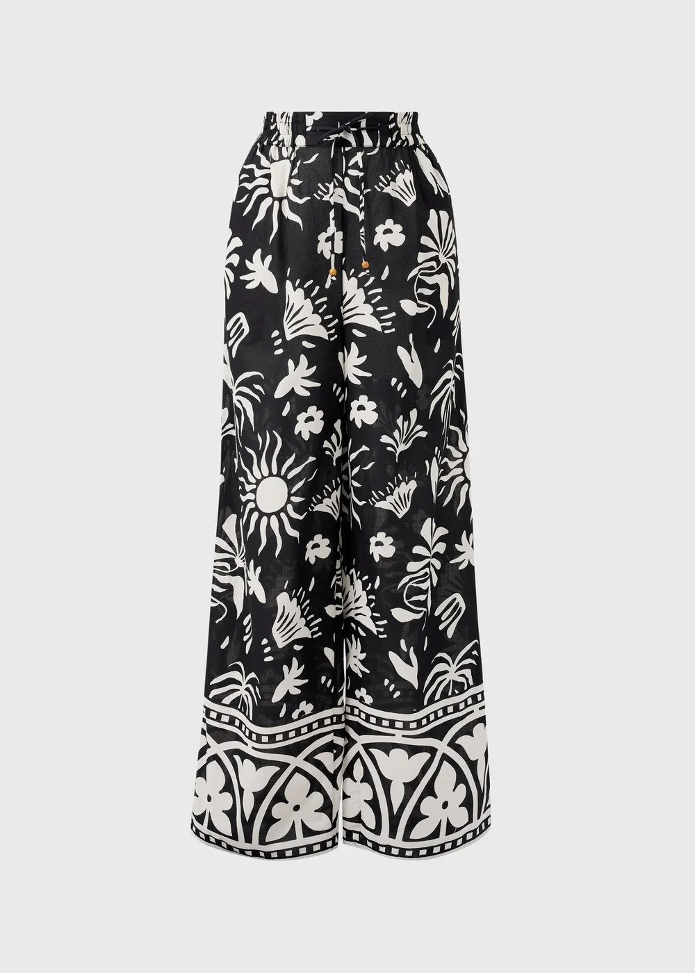 Black & White Border Print Co Ord Beach Trousers - M Image 3