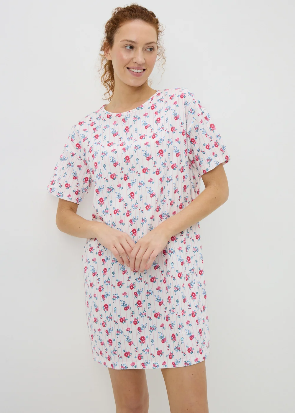 White Floral T-Shirt Nightie - Extra small Image 2